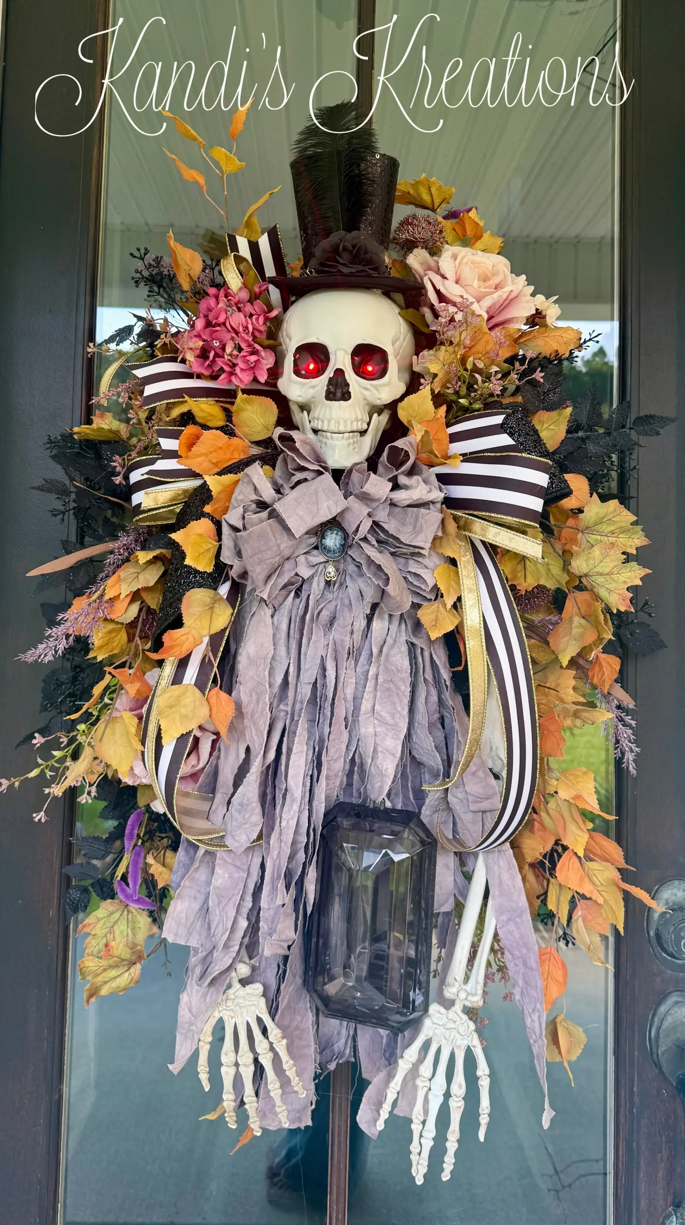 Gothic Halloween Skeleton Wreath — handmade by Kandi's Kreations