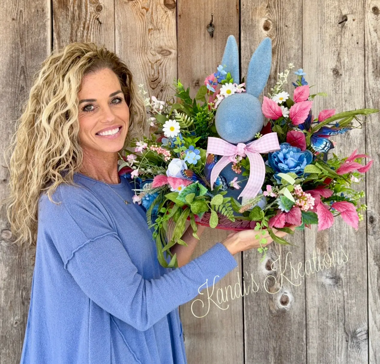 Floral bunny spring arrangement — handmade by Kandi's Kreations