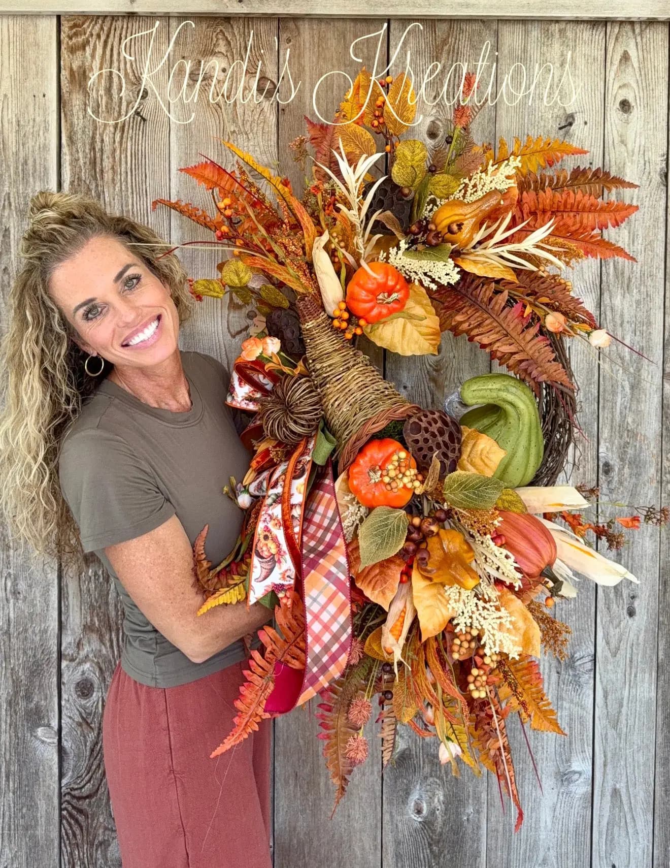 Harvest Cornucopia Grapevine Wreath — handmade by Kandi's Kreations