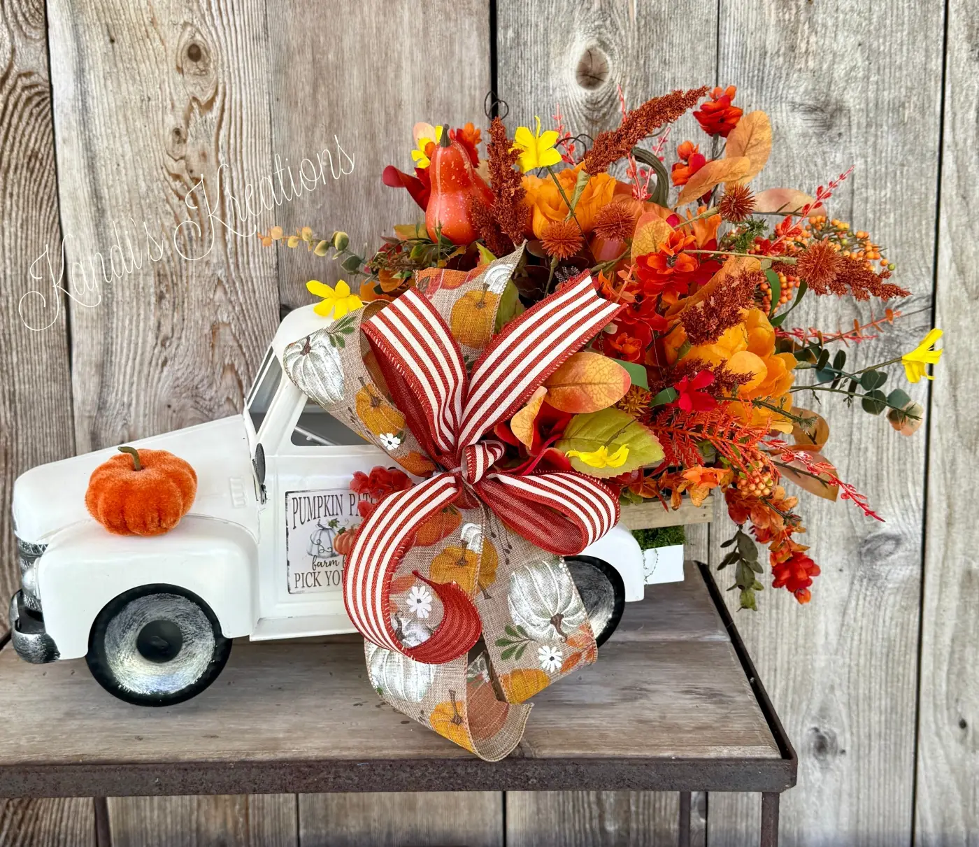 White Vintage Fall Floral Truck — handmade by Kandi's Kreations