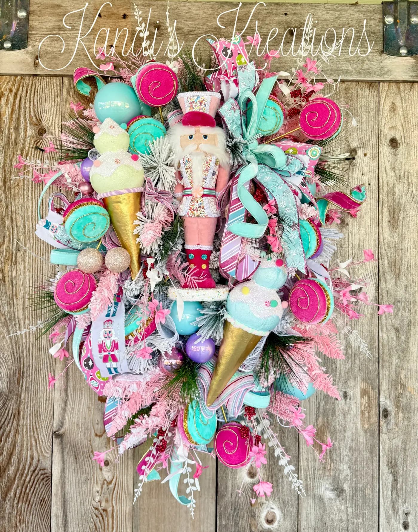 XL whimsical candy land nutcracker wreath — handmade by Kandi's Kreations