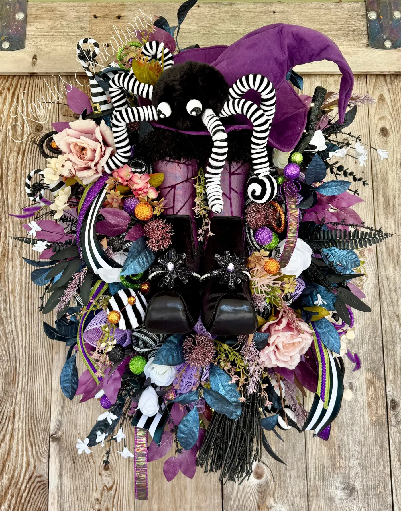 Whimsical Witch & Spider Light-Up Halloween Wreath — handmade by Kandi's Kreations