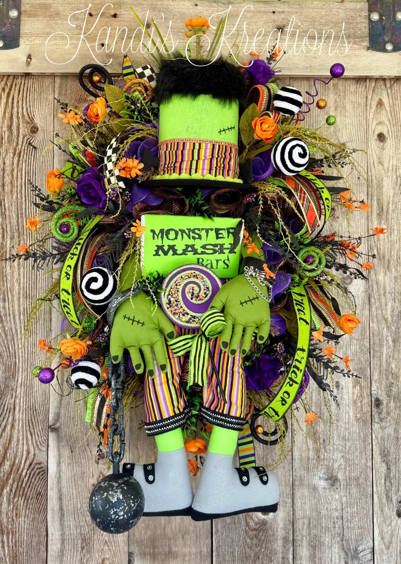 Monster Mash Frankenstein Halloween Wreath — handmade by Kandi's Kreations