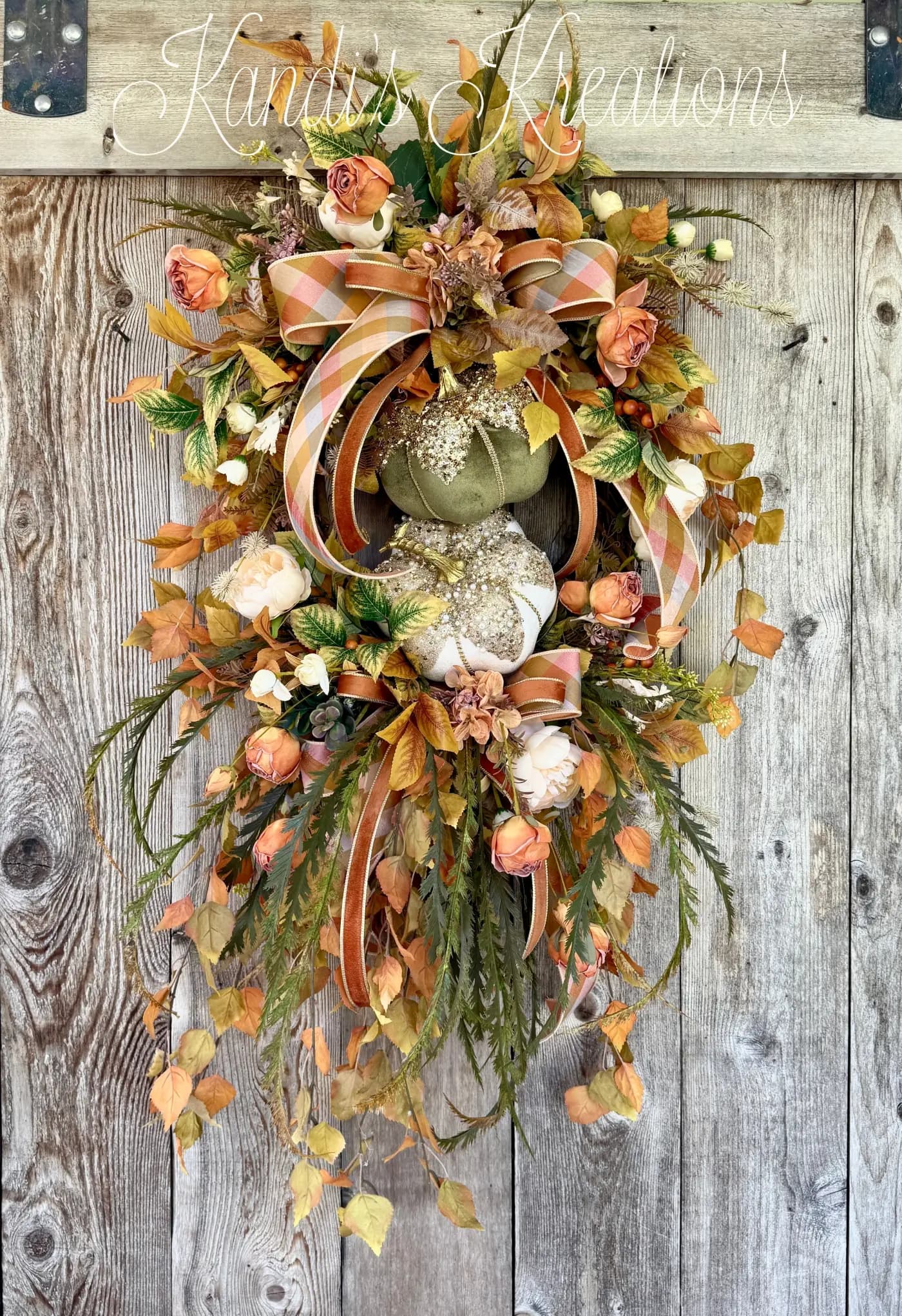 Luxury Fall Pumpkin & Rose Grapevine Wreath — view 1 of 5